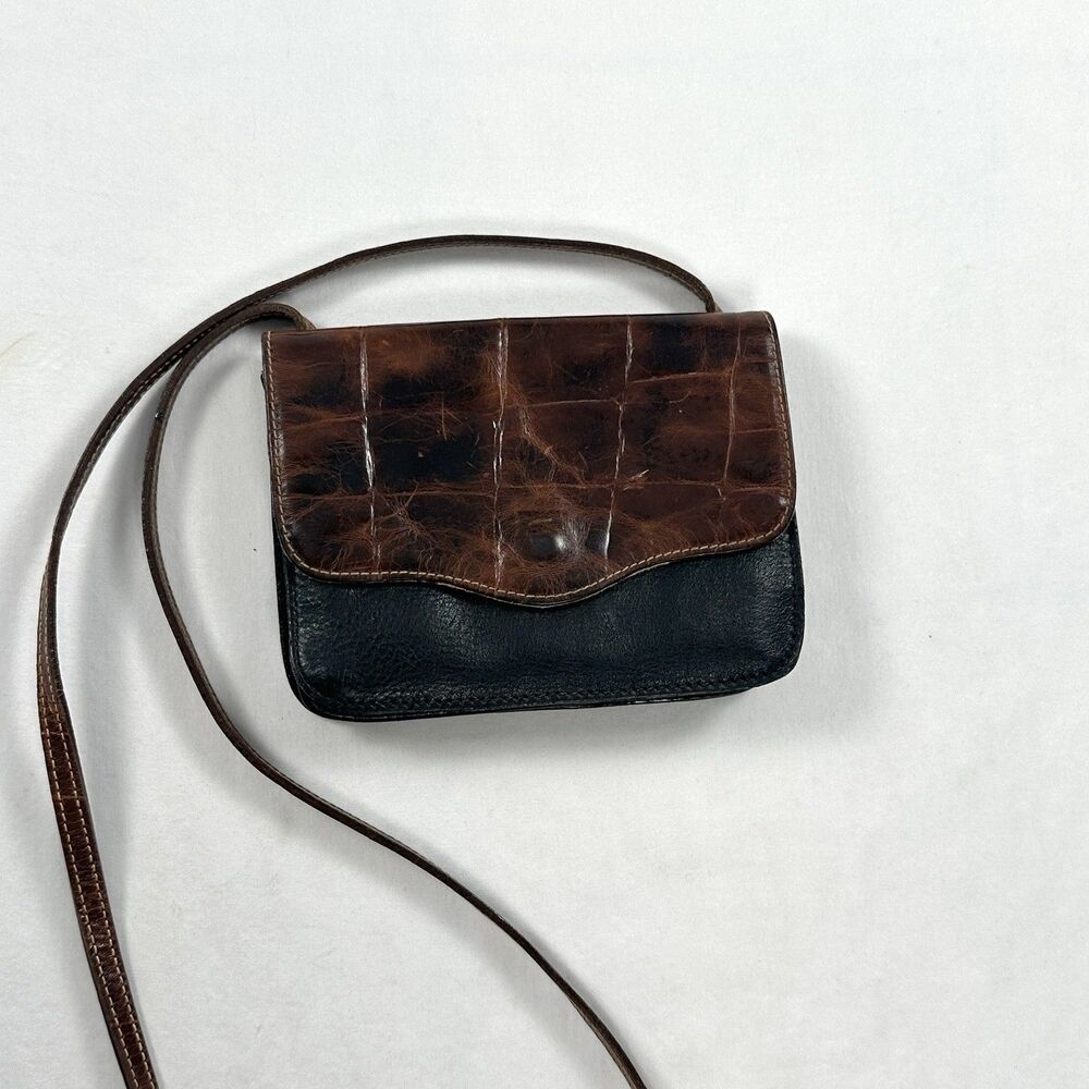 Furla Leather Crossbody Shoulder Purse Bag Mini Small Brown Black Italy VTG